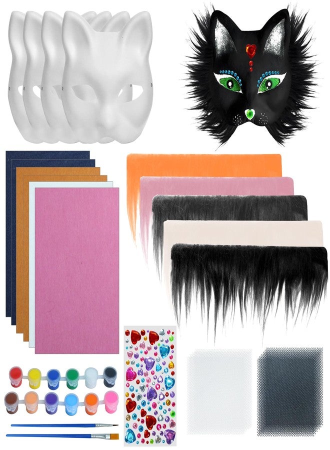 Gabrella 33 Pcs DIY Cat Mask Kit, Blank Therian Mask Making Kit with Fur and Eye Mesh, Paint Masquerade Costume Prop, DIY Paper Masks Painting Set for Carnival, Halloween, Carnival Cosplay Dance Party - Image 1